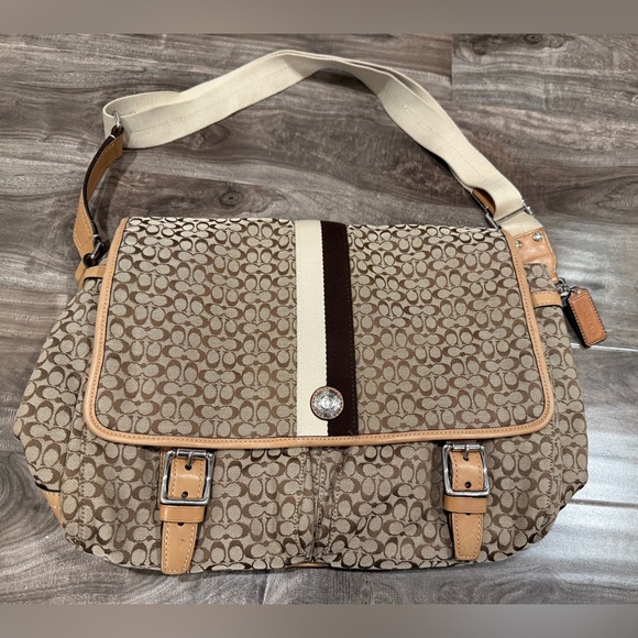 Coach Signature Stripe Messenger Bag - Picture 1 of 12